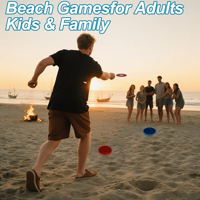 Washer Toss Game Sets Includes 2 Solid Wood Targets and 8 Metal Washers, Portable Beach Cornhole Game Ring Toss Games Outdoor Beach Yard Games for Kids Adults and Family