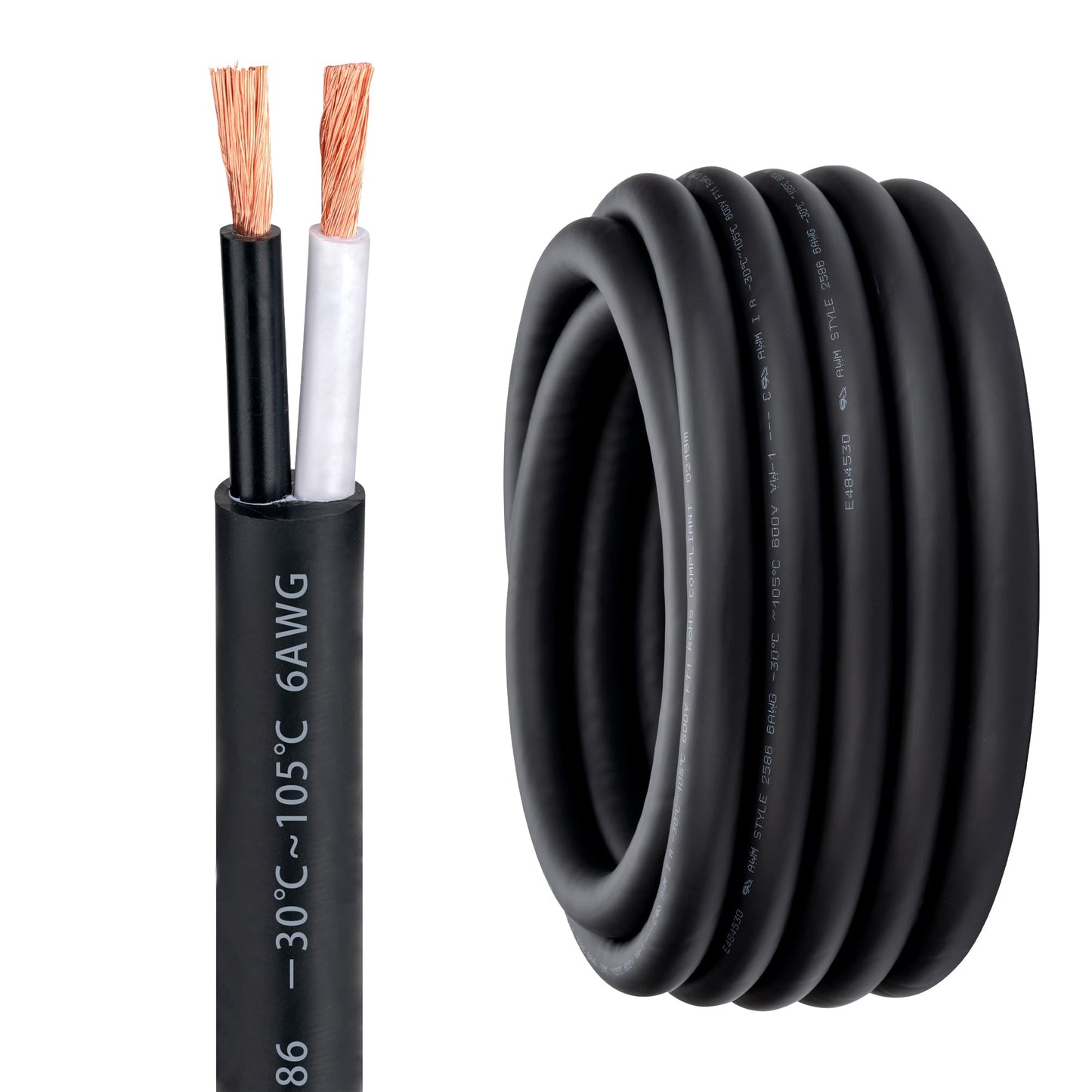 6 Awg 2 Wire Cable 100FT 600V 6 Gauge 2 Conductor Electrical Wire for Motor Leads, Portable Lights, Battery Chargers, Machinery, Large Speakers (6AWG-2C, 100FT)