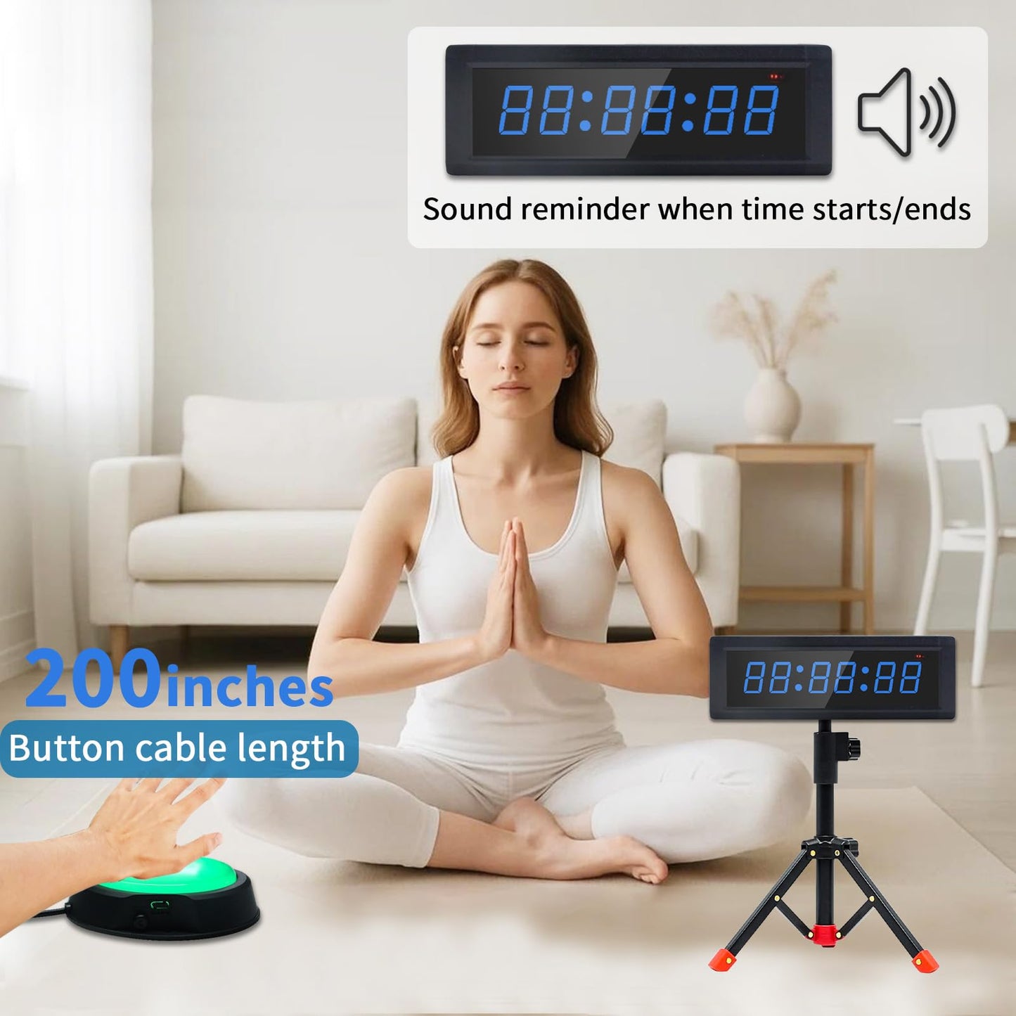 GAN XIN Gym Timer Clock with Remote Control & Push Button,7 RGB Color, Programmable Interval Timer, Countdown/Up Stopwatch,Wall Clock for Home Gym Garage,Portable Training Accessories(Battery+Stand)