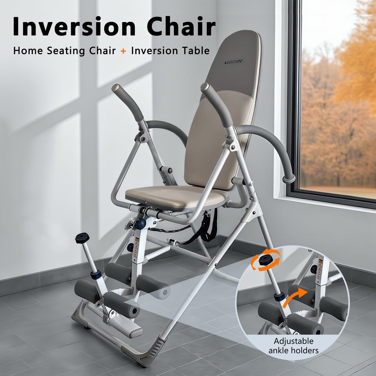 Inversion Table with Adjustable Backrest and Ankle Support, Comfortable Cushioned Seat, Safety Belt, Foldable Exercise Equipment