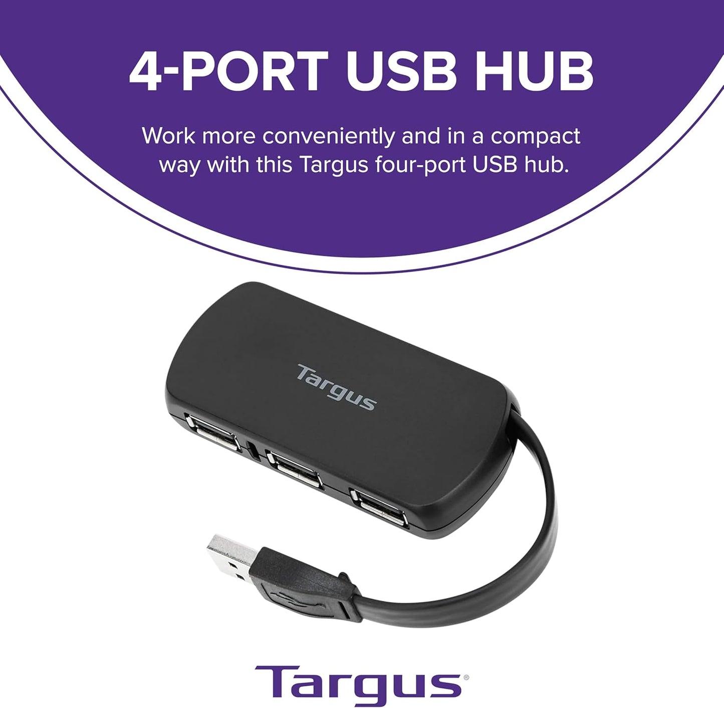 Targus 4-Port 2.0 (ACH114US) USB Hub, Black - Compatible with PC and Mac, Sleek and Travel Friendly