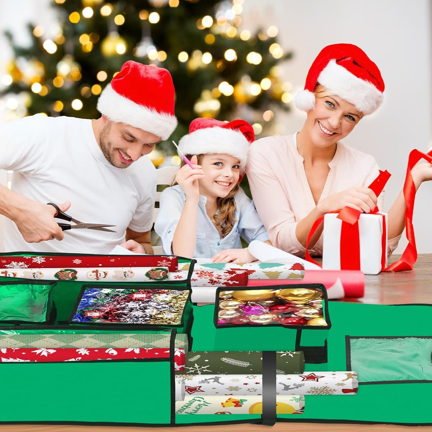 Skiennix Hanging Gift Wrapping Paper Organizer - Double-Sided Over The Door Storage | 48x24 Inch, Green
