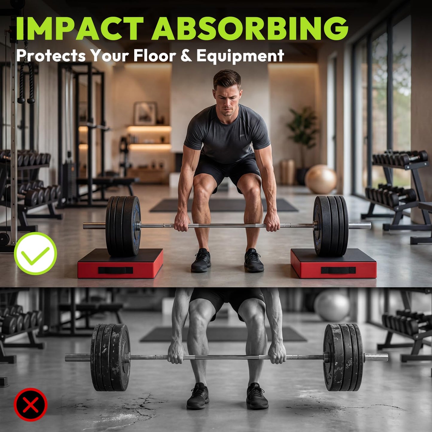 HANDBODE Crash Pad - Noise Reducing, Deadlift Mats for Weightlifting, Set of 2 Silencer Drop Pads Protect Workout Equipment & Floor