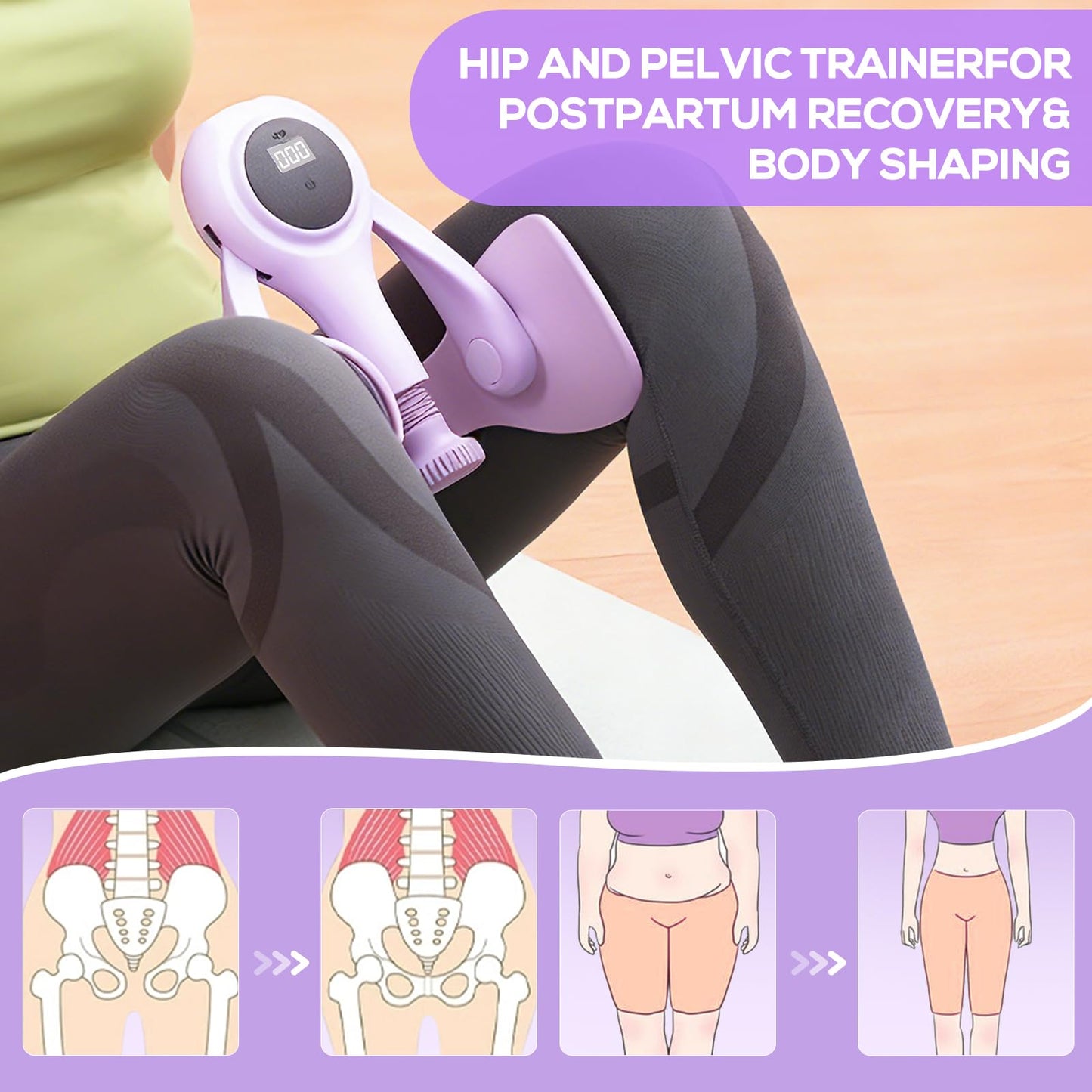 CYFIE Thigh Trainer for Women, Adjustable Inner Thigh Exerciser with 2 Band, Pelvic Floor Exercise Device & Kegel Exerciser with LED Counter, Hip Trainer & Thigh Workout Equipment for Home Workout