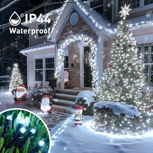 JMEXSUSS 200 LED White Christmas Lights - 66ft Waterproof Twinkle String Lights for Indoor/Outdoor Use | 8 Modes, Green Wire
