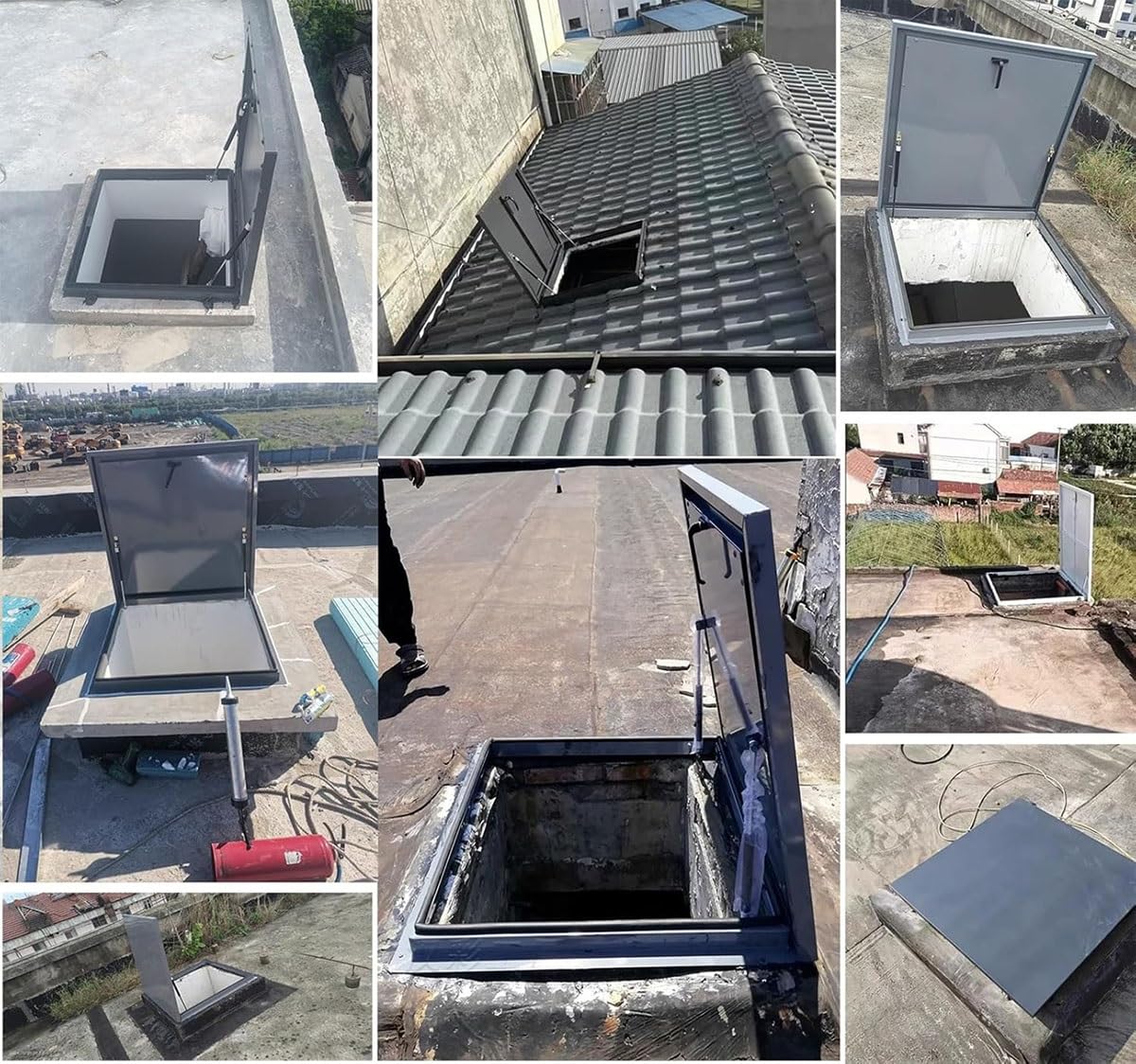 Skylights & Roof Windows, Sloped Flat Roof Skylight Cover Attic Sun Room Underground Lighting Well Window, Aluminum Alloy Frame And Double-layer Insulating Glass, for Attic/Sun Room(Gray,LxW 50x50cm/1