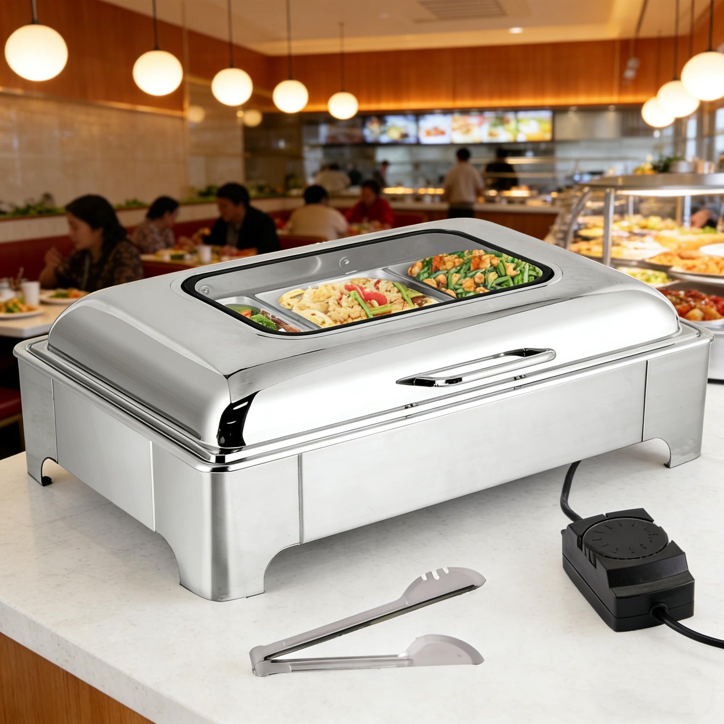YMJOINMX Electric Chafing Dishes Buffet Set 3 Pan 9.5 Quart Food Servers and Warmers with Cover Adjustable Temperature Stainless Steel Warming Tray Set