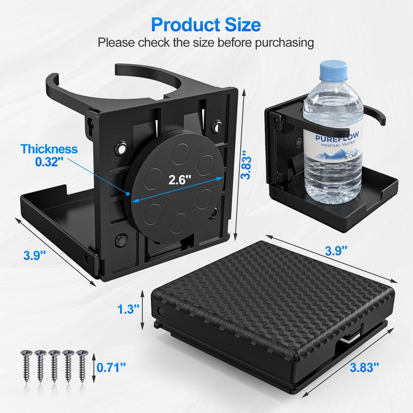 Upgraded Version – 1 Pack Folding Cup Holder with Screws and Magnet – Adjustable Drink Holder for Car/Truck/RV/Boat – Fits Most Mugs & Water Bottles, Dual Mounting Options