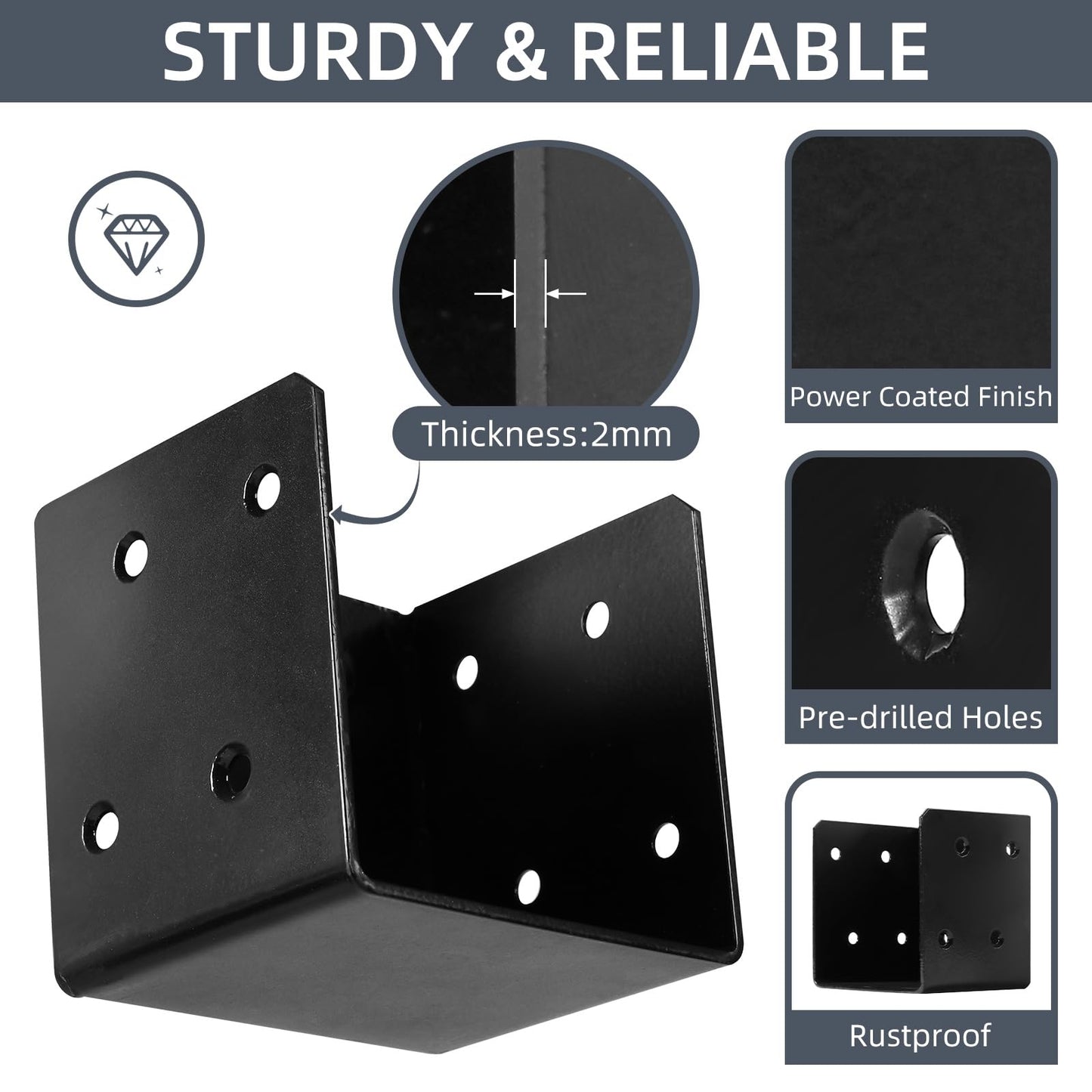 Rasugarlary Deck Railing Brackets Connectors for 4"x4", 4"x6" Railing Wood Post, Heavy Duty Mounting Joist Hanger Brackets with Screws, Black 8 Pcs