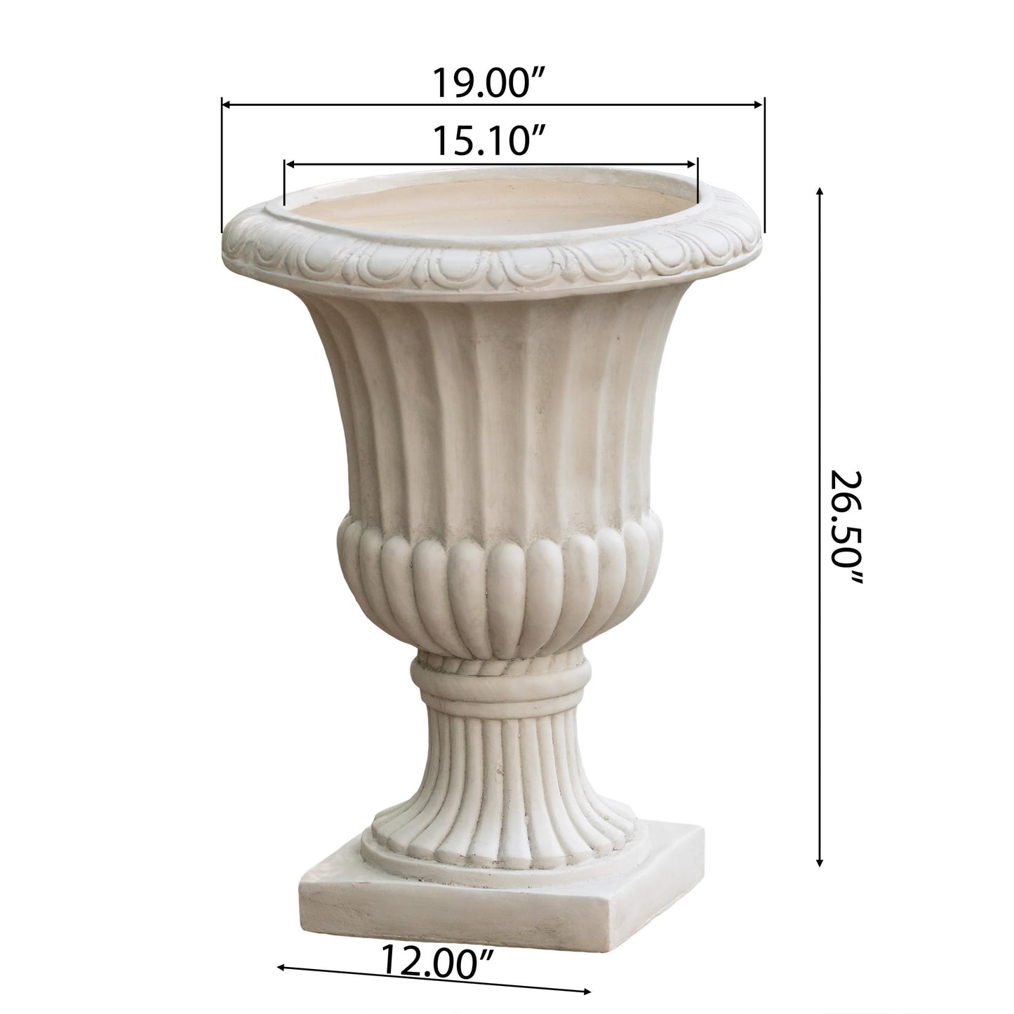 Large Urn Planter Outdoor 26.5" – Antique White Italian Garden Urn Flower Pot, Magnesium Oxide Pedestal Planters for Outdoor Plants, Tall Front Porch Planter Urns for Patio, Yard & Home Garden Decor
