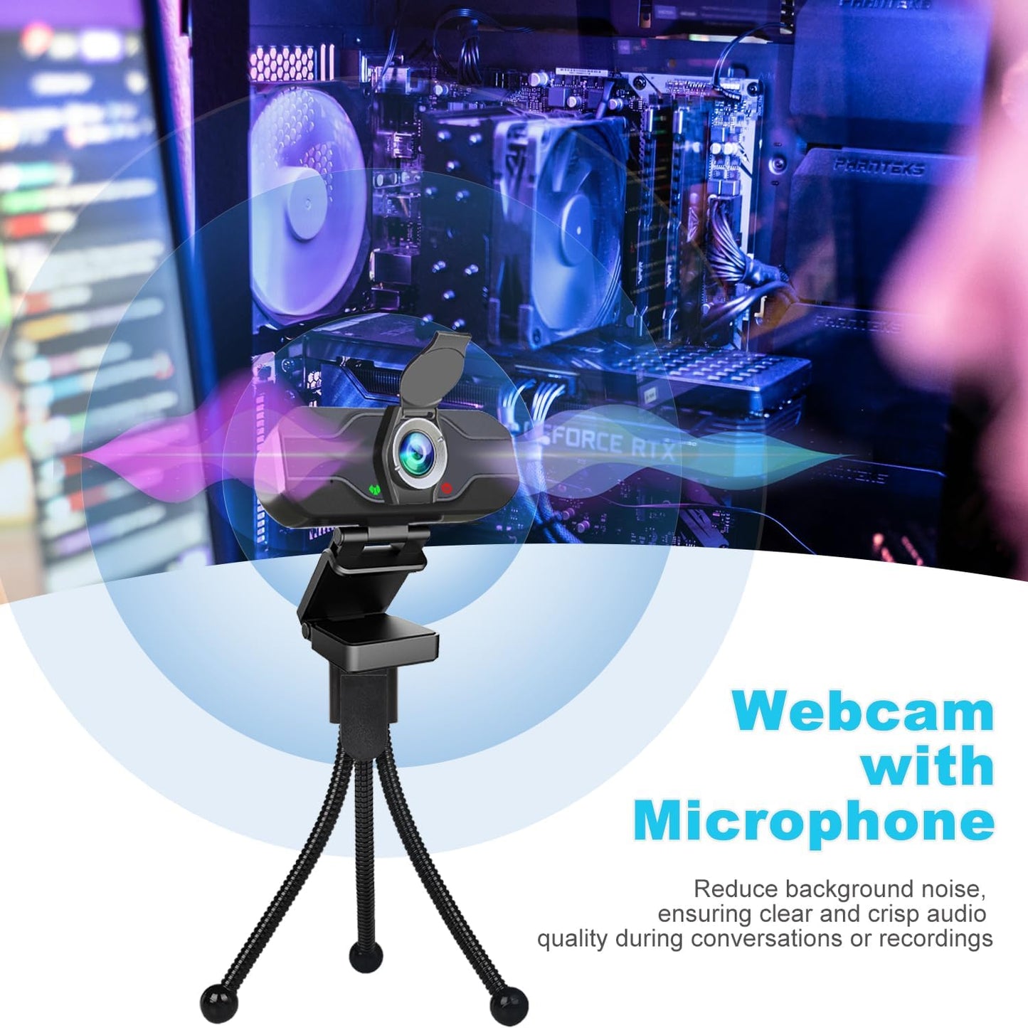 XPCAM 1080p 110 USB C Camera Webcam with Microphone/Tripod/Cover, Auto Light Correction, FOV, Plug & Play Pro Webcam