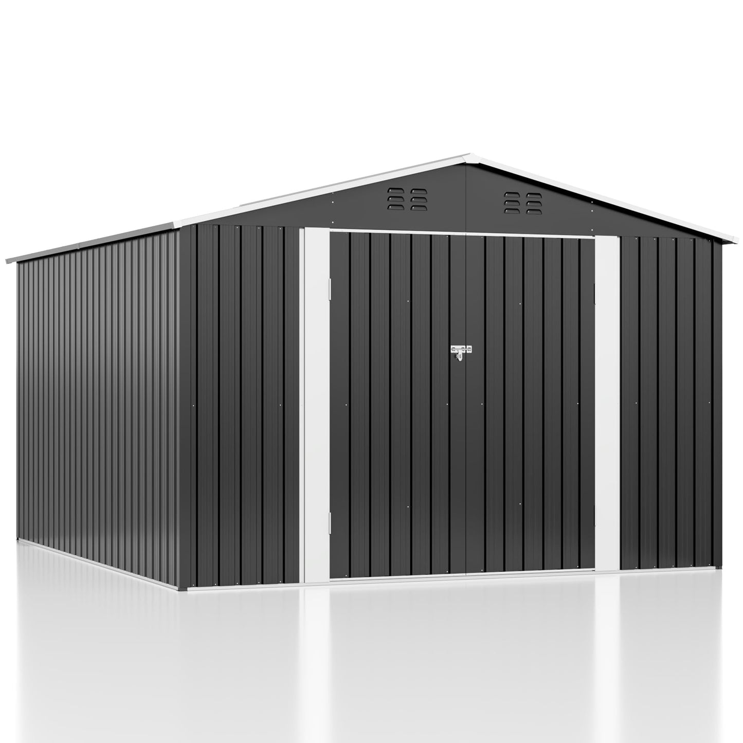 AirWire 10x10 FT Storage Shed, Garden Shed with Updated Frame Structure and Lockable Doors, Metal Tool Sheds for Backyard Garden Patio Lawn, Grey