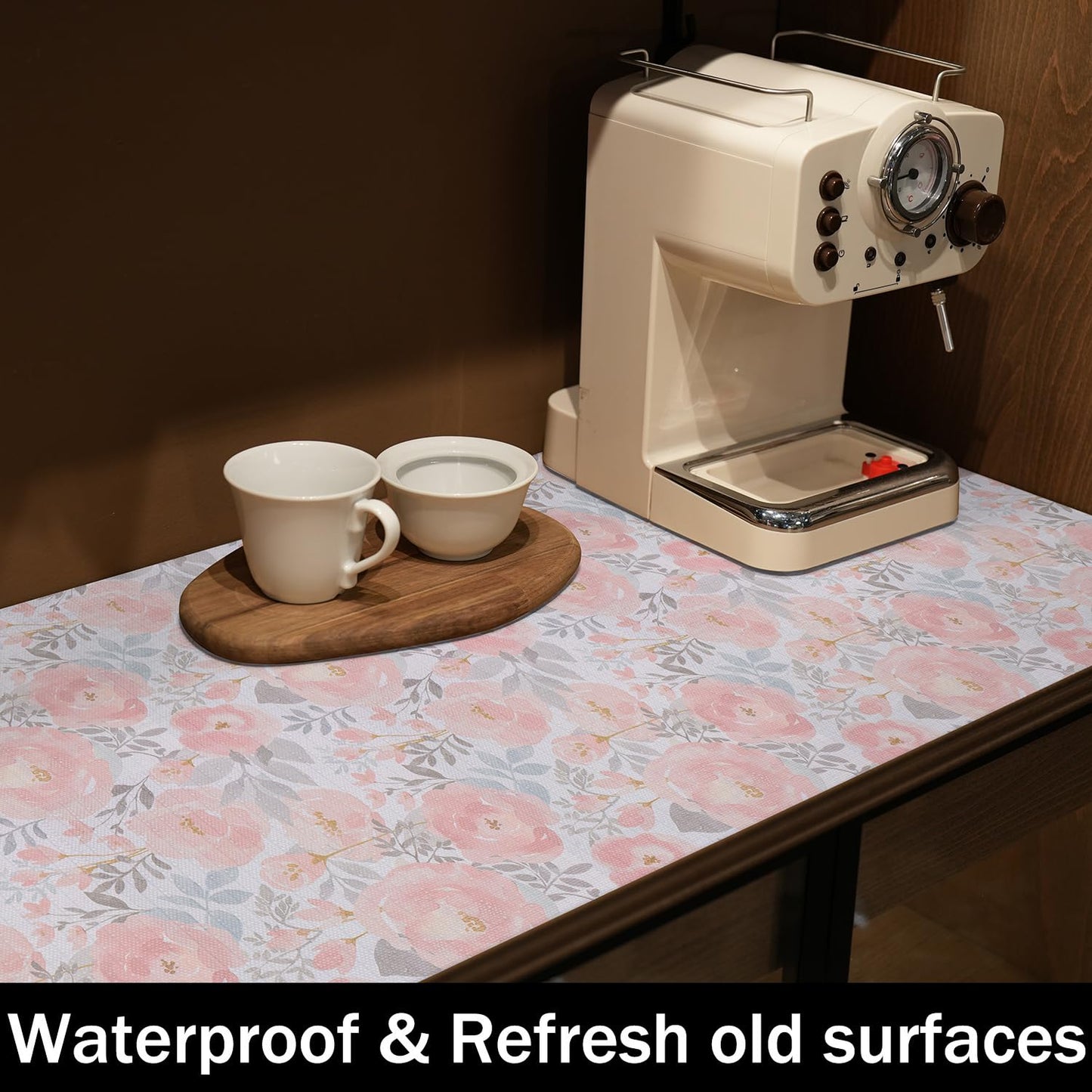 Amiitay Peony Shelf and Drawer Liner for Kitchen,Non-Adhesive and Strong Non-Slip Floral Valentine's Day Cabinet Drawer Liners for Kitchen Shelf, Waterproof Cupboard Liners,Easy to Clean,12IN x 10FT