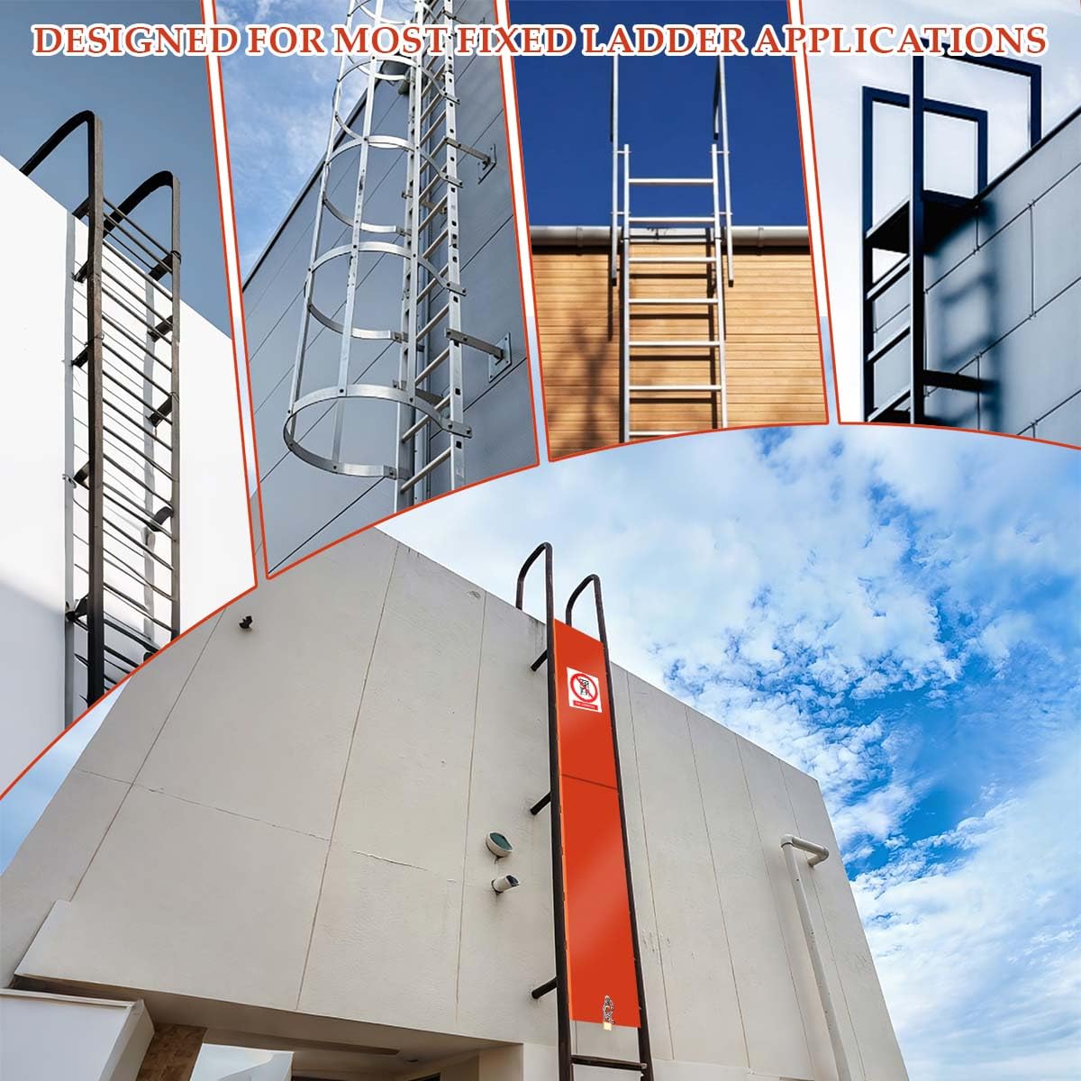 Upgraded 2-Section Fixed Ladder Anti-Climb Safety Guard, Fits 38"–75" Ladders – Heavy-Duty Fixed Ladder Resistant Security Guard, Dual Locking Mechanism for Roof Hatch & Outdoor Secure Access (Orange)