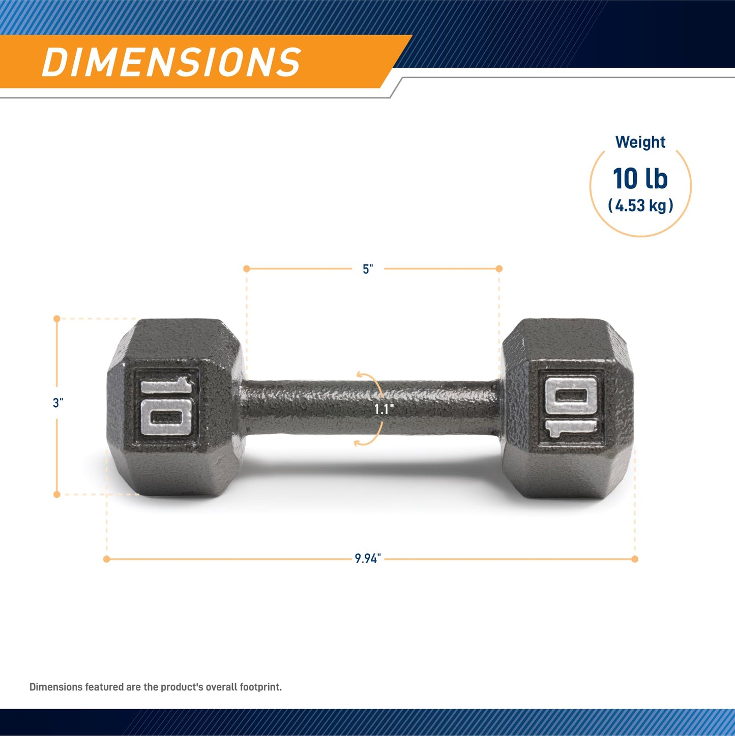 Marcy Pro TSA Hex 10 Pound Home Gym Iron Free Weight Single Dumbbell, Black (1)