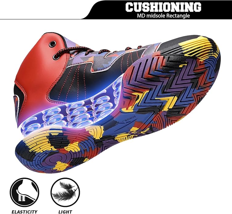 ASHION Kids Basketball Shoes Boys Girls Sneakers Mid-Top Lace Up Cushion Anti Slip Athletic Outdoor Sport Shoes for Unisex-Child