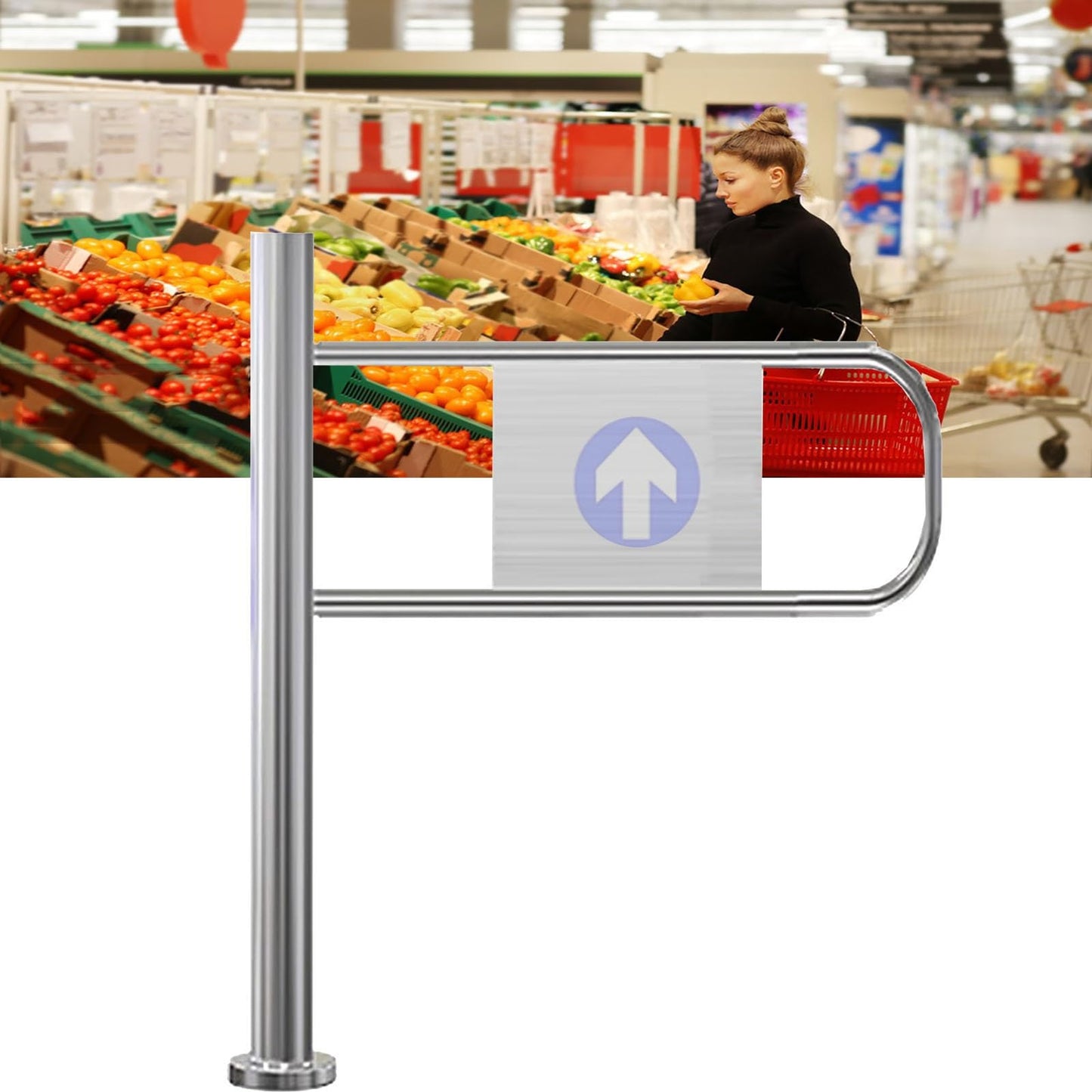 Stainless Steel One-Way Security Turnstile Gate, Double-Spring Entry/Exit Barrier, 75 cm Wide Safety Gate for Supermarkets, Airports & High-Traffic Areas