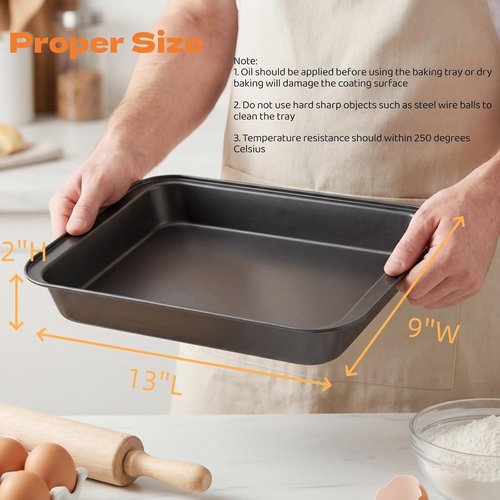 Lyellfe Non-Stick Baking Pan Set - 3 Pack 13 x 9 Inch Rectangle Cake Pans for Brownies, Lasagna & Casseroles