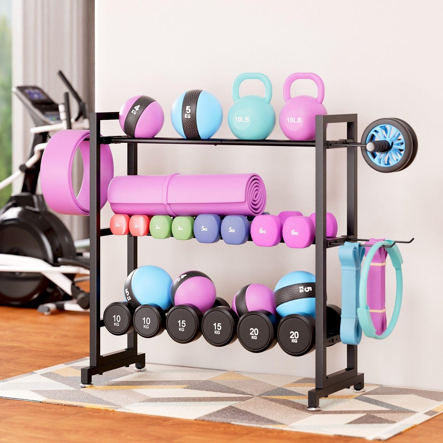 Adjustable 3-Tier Dumbbell Rack – Heavy-Duty Metal Weight Storage Stand for Dumbbells, Kettlebells, and More – Space-Efficient Home Gym Organizer – 396 lb Capacity (Dumbbells Not Included)