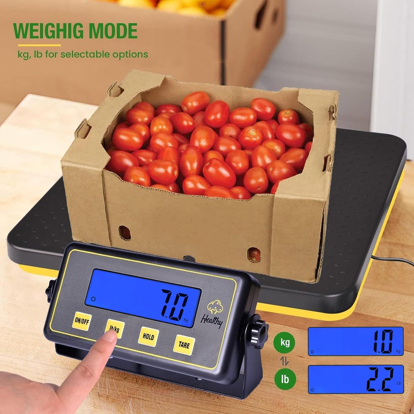 Shaledig 400lbs Commercial Scale Digital Receiving Scale with Anti-Slip Aluminum Platform, High Accuracy Food Scale with Hold/Tare/Auto-Off, Kitchen Scale with LCD Display for Restaurant/Cater