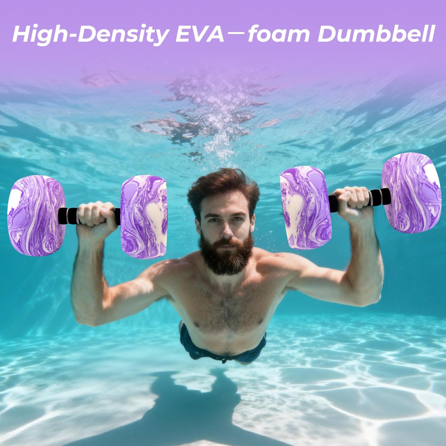 Aquatic Exercise Dumbbells, 2PCS Water Weights for Pool Exercise, Water Aerobics Equipment High-Density EVA-Foam Pool Weights Dumbbells for Weight Loss, Pool Fitness, Water Exercise (Purple)