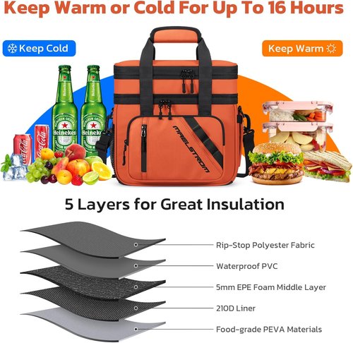 Maelstrom Insulated Lunch Box - 20L Expandable Cooler Bag with 6 Pockets | Leakproof Tote for Work & Travel - Orange