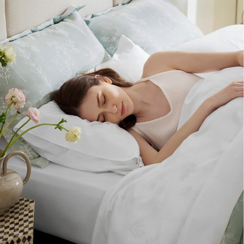 Bedsure Cooling Sheets - Twin Size, Breathable Rayon from Bamboo, Soft & Silky White Bedding for Hot Sleepers