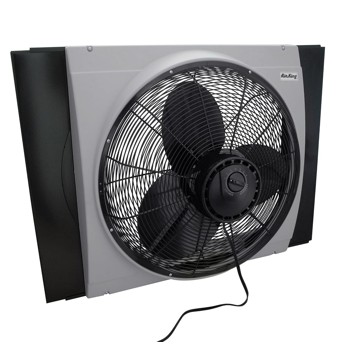 Air King 20" 1/6 HP Whole House Window Fan with 3-Speeds and Storm Guards for Circulation and Exhausting Air, 9166, Black