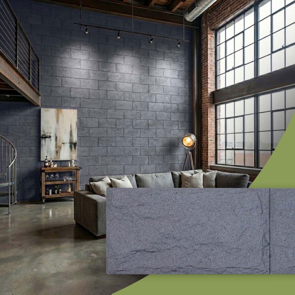 EverStone Dry Stacked, Chiseled Ashlar Block Faux Concrete Panel, 90 1/8"W x 12 1/8"H x 1 5/8"D, Obsidian