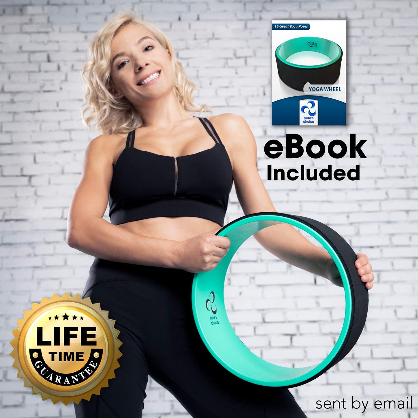 Yoga Wheel with Beginners Guide & Yoga Strap - Back Pain and Tension Relief. Comfy Roller for Stretching, Increase Flexibility. Home Exercise Kit. Ideal for Women Yogis. Improve your Posture.