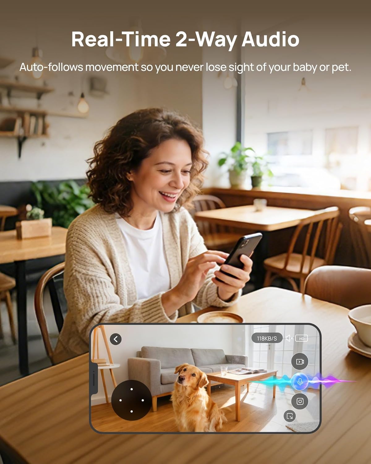 Aurumbach 5G/2.4G 2K+2K 2-Way 355 Dual Lens Security Indoor Camera WiFi, Pet Smart Camera with Pan Tilt for Home, Baby