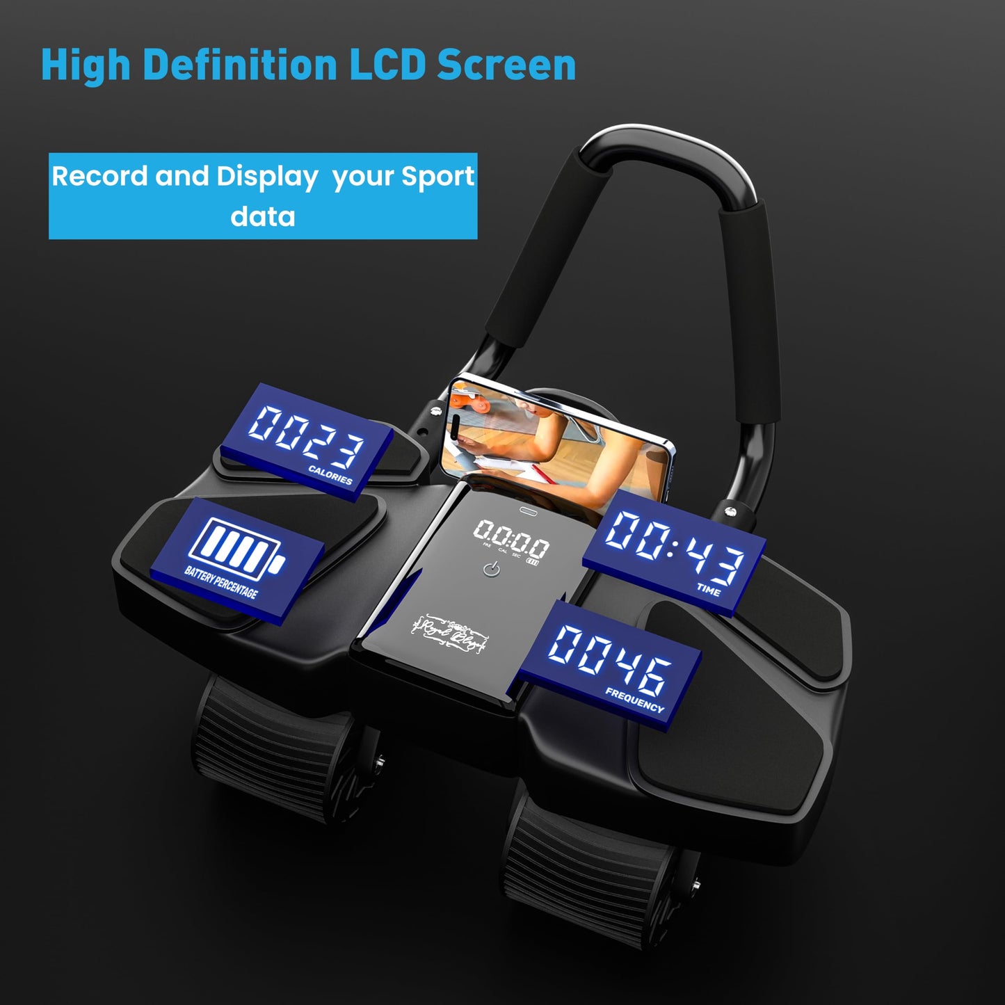 Ab Roller Home Gym Equipment – 4 Wheels Ab Wheel Muscle Roller, Yoga Stretching Strap, 3 Resistance Bands – Comfortable Elbow Support with Non-Slip Handles