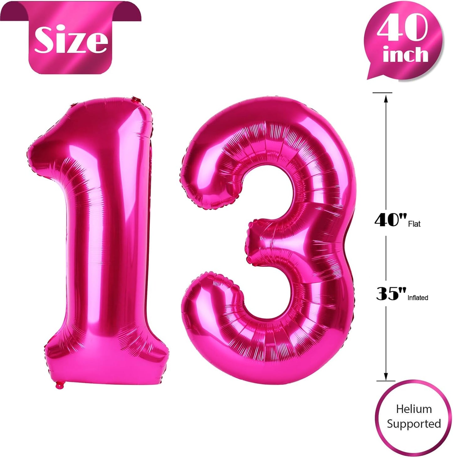 Number 13 Balloons by [Brand Name] - 40-Inch Hot Pink Birthday Decorations for Girls