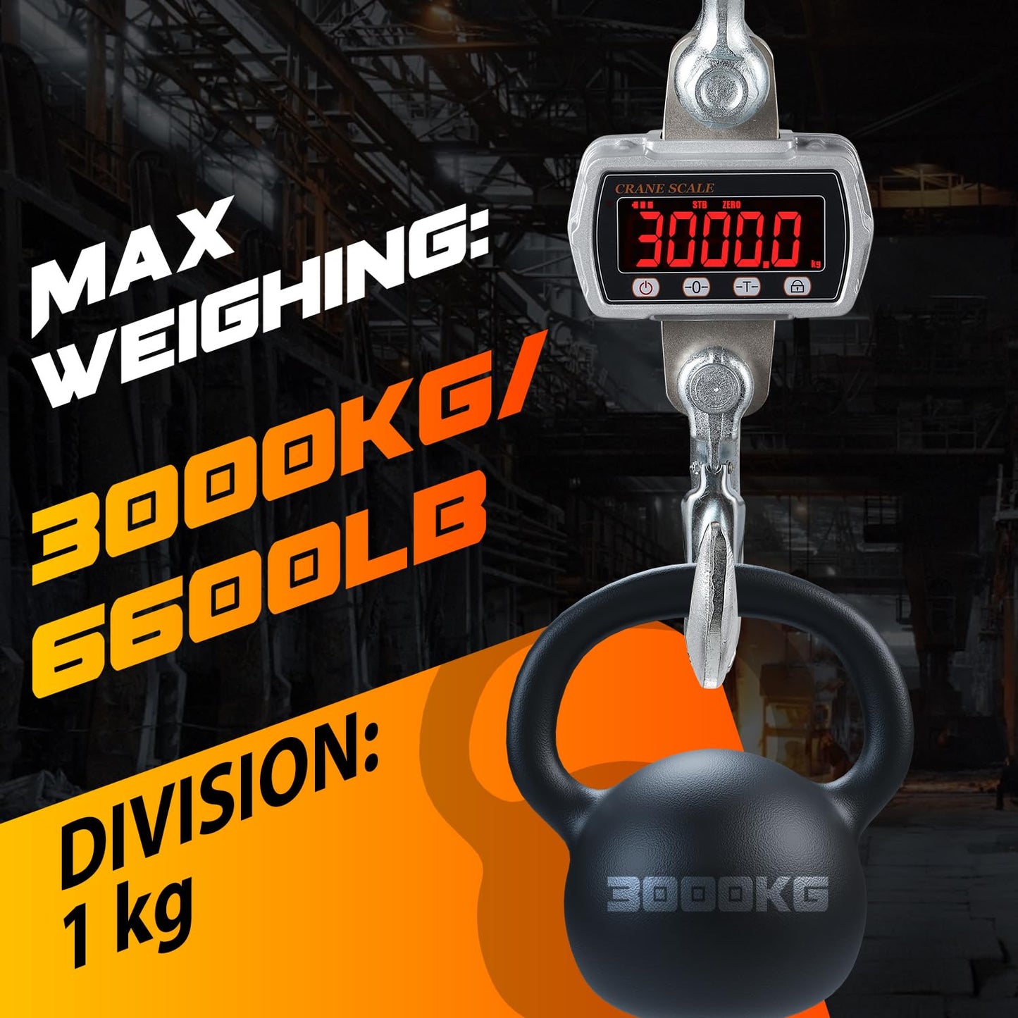 CGOLDENWALL Digital Crane Scale 6600lb Industrial Hanging Scale Handheld Hoist Scale kg lb Switchable 3000kg Wild Game Scale for Farms, Hunting and Livestock