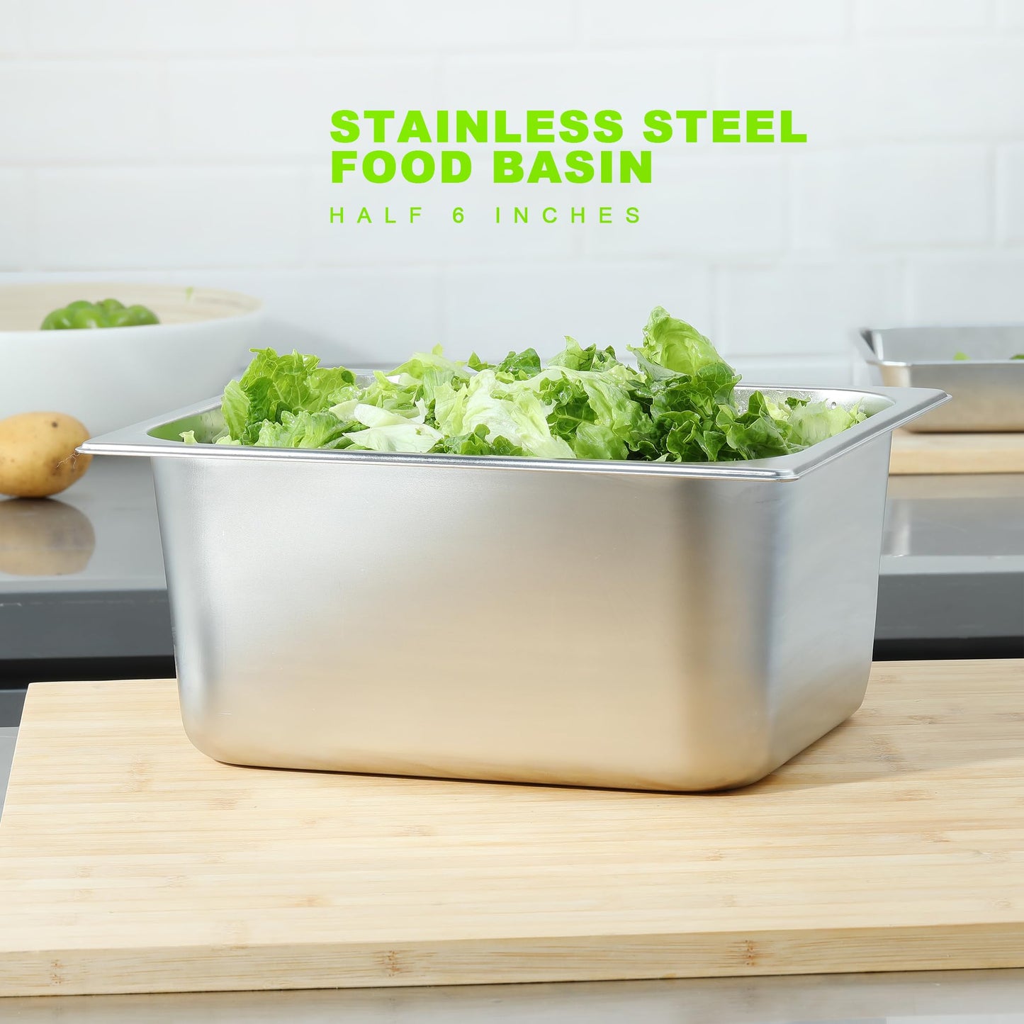 EGGKITPO 6-Pack Steam Table Pan Half Size 6 Inch Hotel Pan, Stainless Steel Metal Food Pan for Restaurant Food Container Warming Pans for Daily Use and Commercial