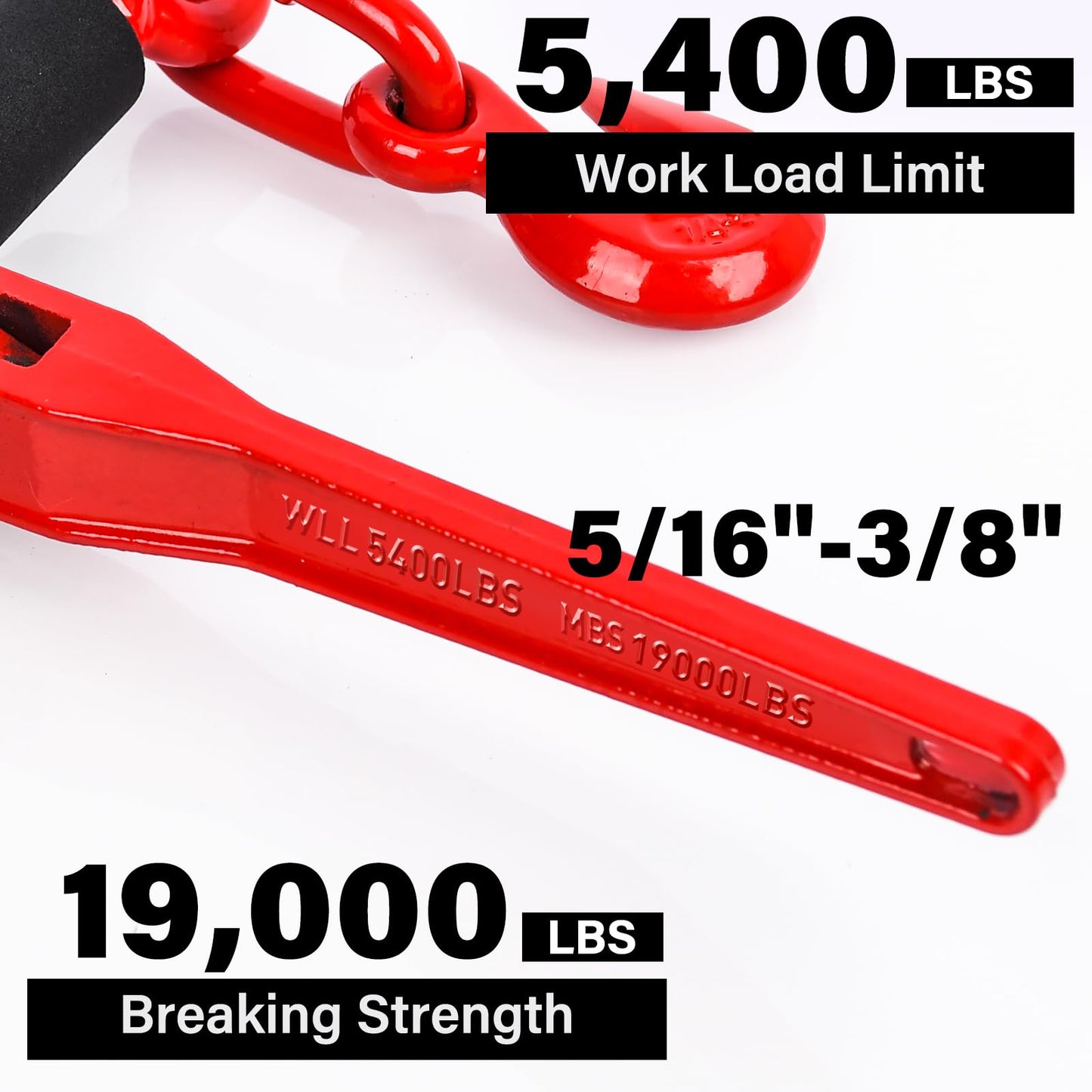 Lechansen Chain Binders Ratcheting 5/16”-3/8” with Grab Hooks 5,400 LBS Secure Working Load, Adjustable Length Heavy Duty Ratchet Binders for Grade 70-80 Chains, Towing, Tie Down, Hauling, 4 Pack