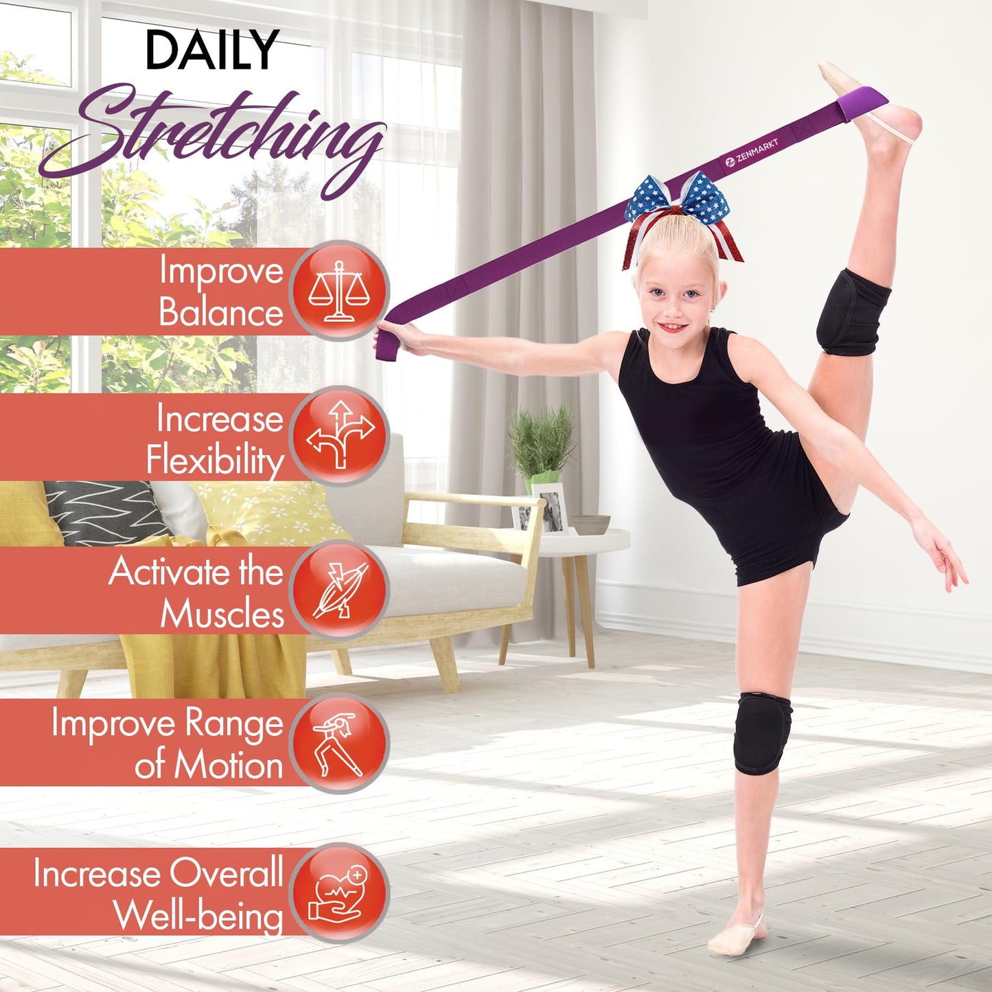 Stretching Strap for Cheer – Flexibility Stunt Strap for Cheerleaders – Durable Cheer Stretching Bands for Improved Flexibility, Range of Motion – Essential Cheer Accessories (Purple)