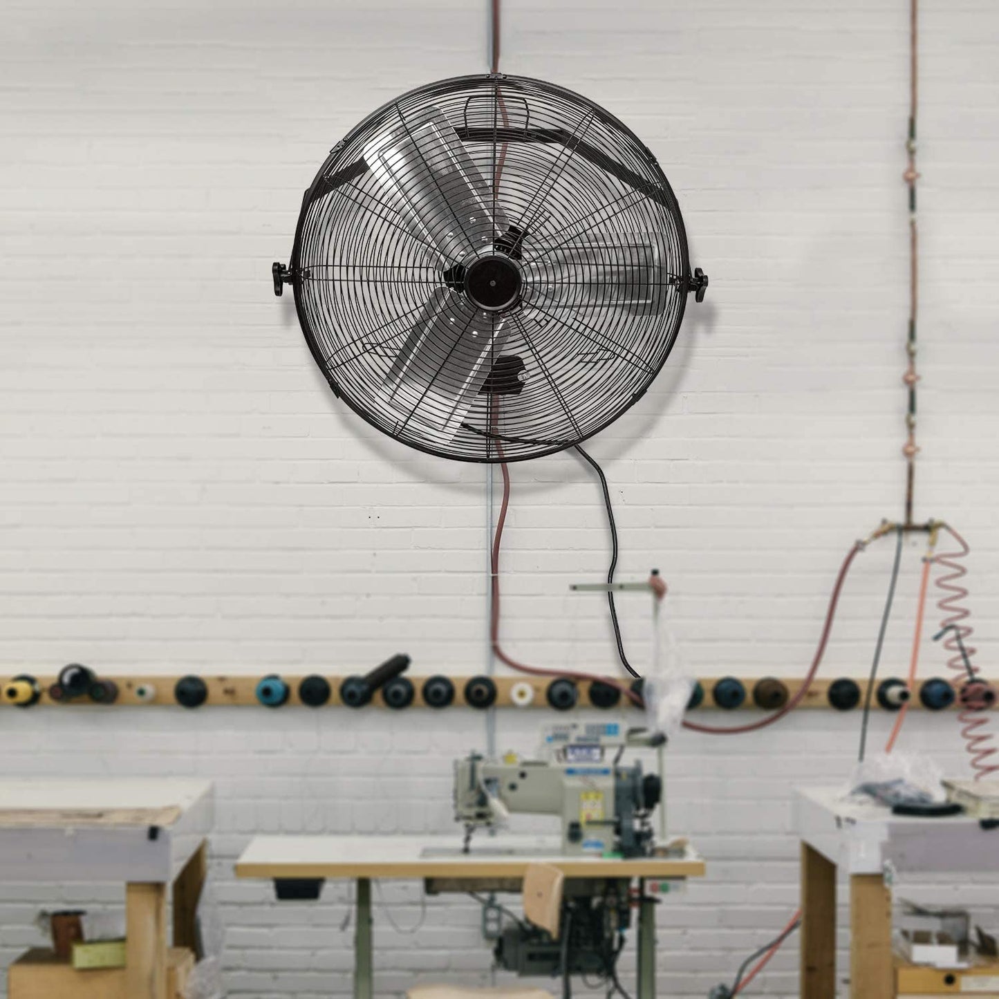Simple Deluxe 24 Inch Industrial Wall Mount Fan, 3 Speed Metal Fan for Warehouse, Greenhouse, Workshop, Patio, Factory and Basement, Black, 2 Pack