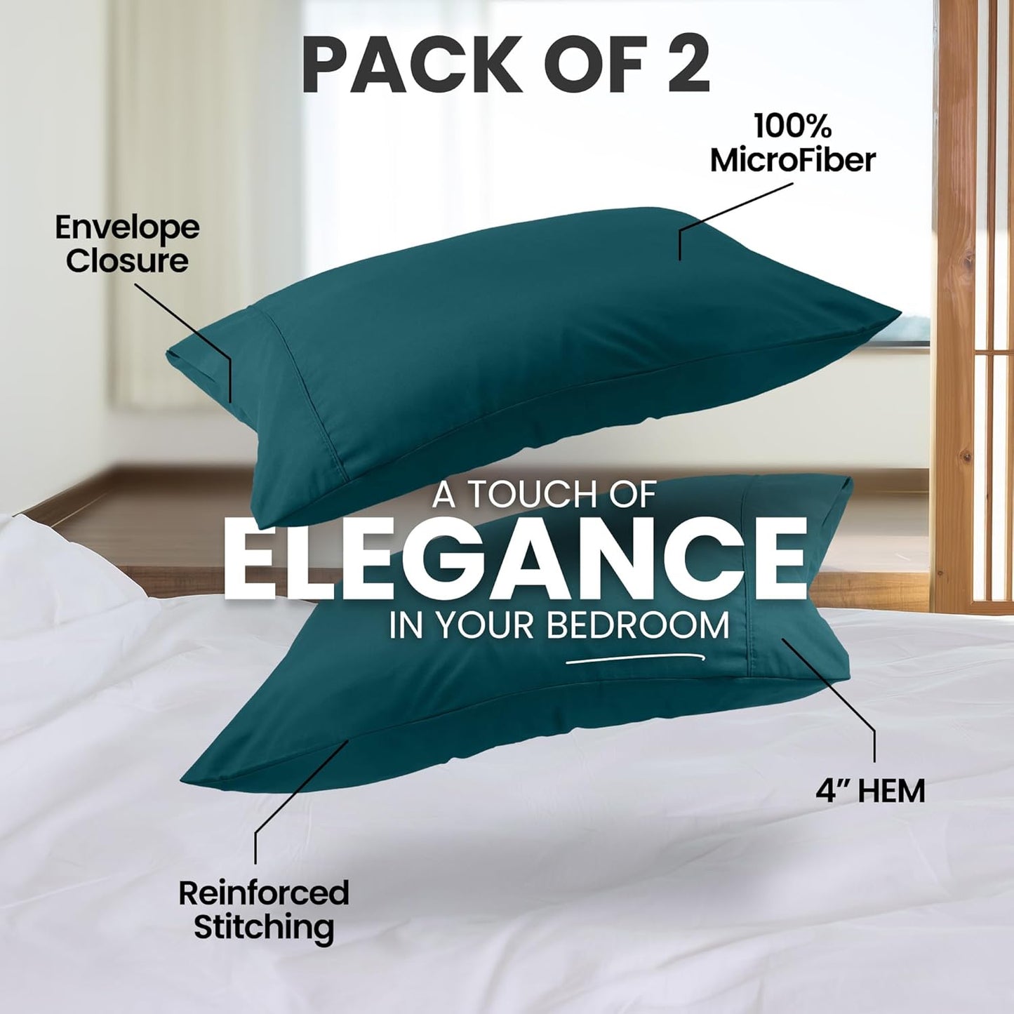 Utopia Bedding Queen Pillow Cases - Soft Brushed Microfiber - 2 Pack, Fade Resistant | Teal 20 x 30 Inches