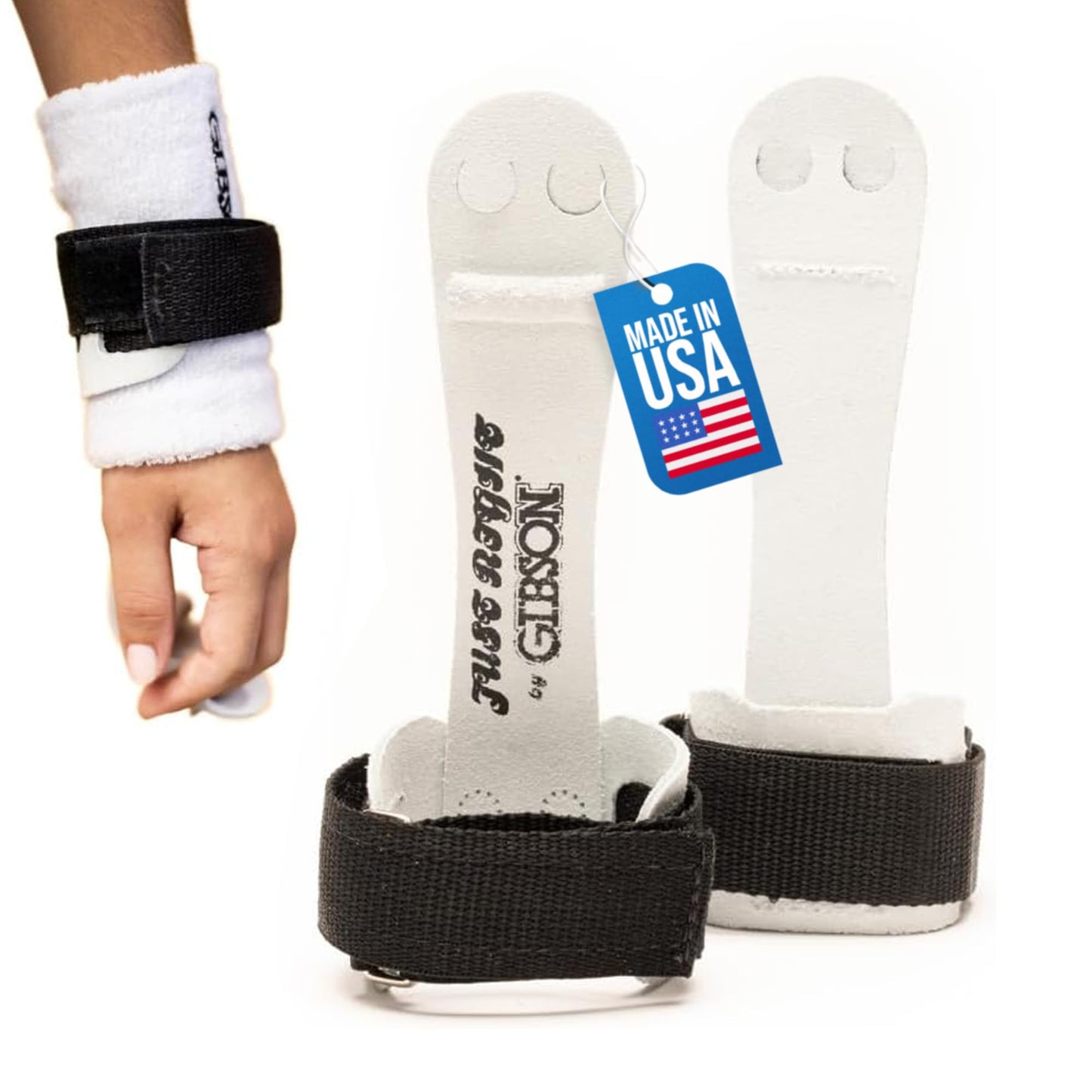 Gibson Athletic Just Right Velcro Hook & Loop Uneven Bar Grips, Gymnastics, White/Black, Large