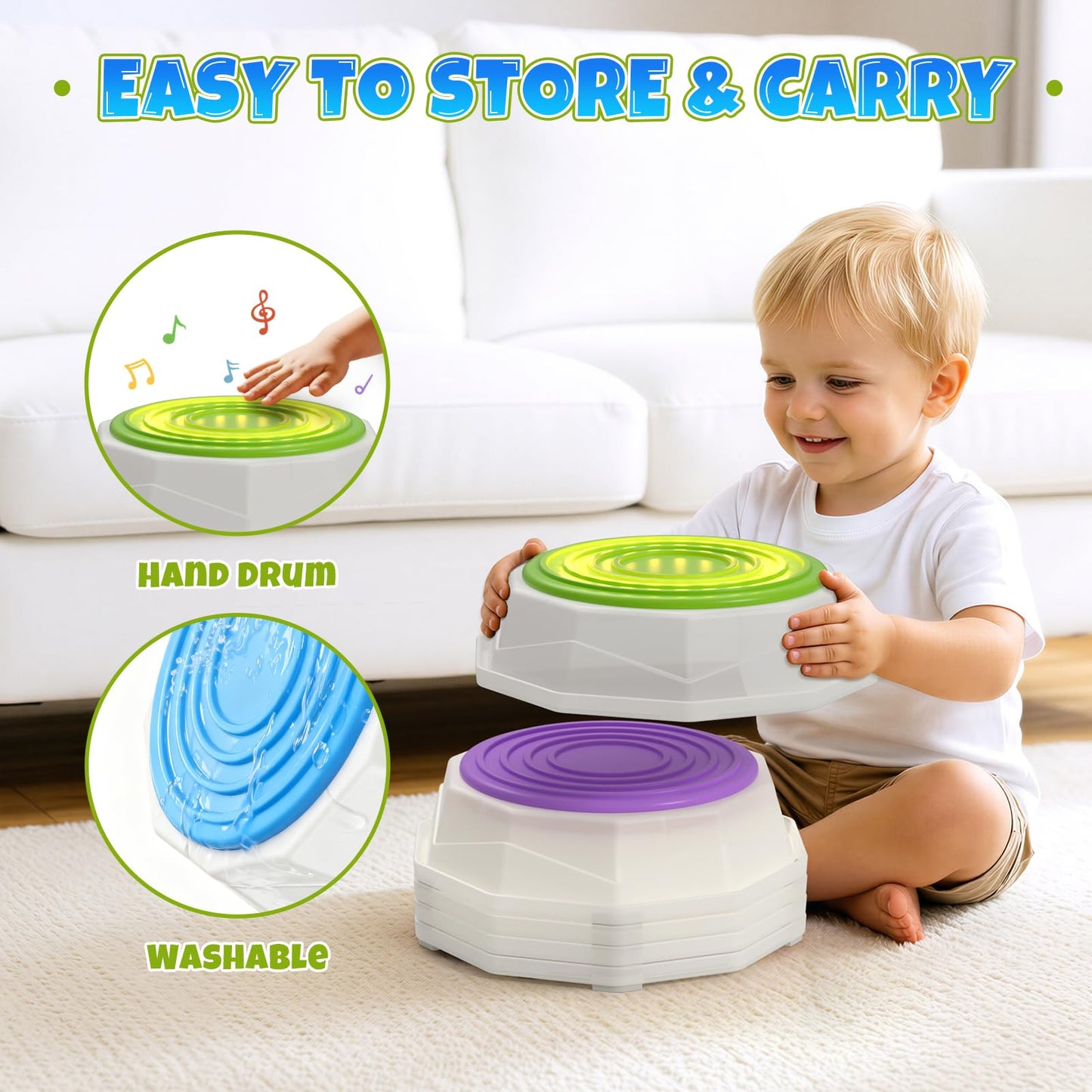 Wee Wonders Light Up Stepping Stones & Balance Beam for Kids, Step Stones with Piano Music, Game Spinner & 30 Cards, Non-Slip Sensory Obstacle Course Toys, Indoor Outdoor Gifts for Toddlers 3-5