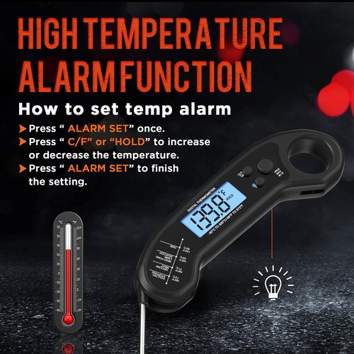 Meat Thermometer Digital - Instant Read Waterproof Food Thermometer for Grill, BBQ & Cooking