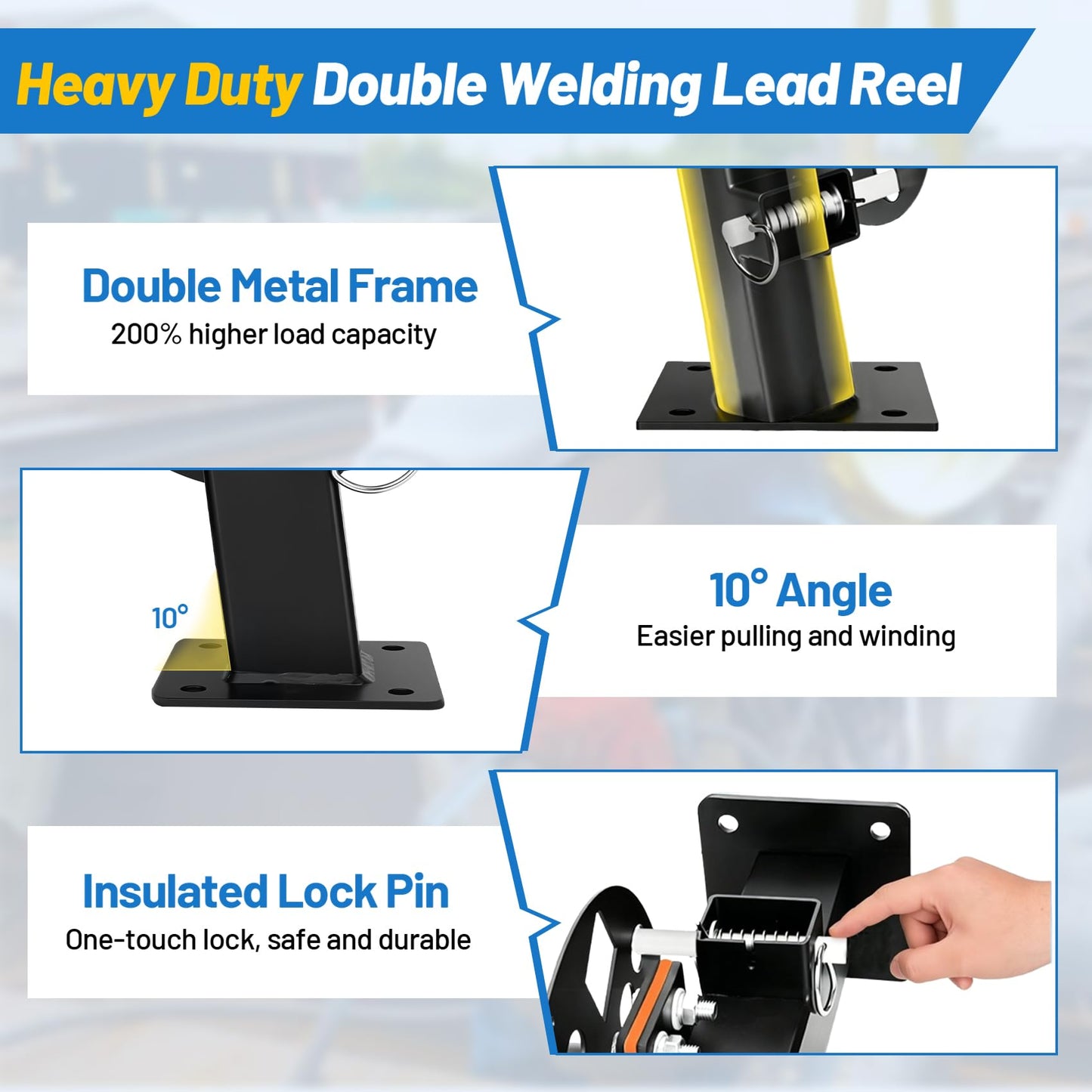 𝑼𝒑𝒈𝒓𝒂𝒅𝒆 Heavy Duty Double Welding Lead Reel, 10° Fixed Base Cable Lead Reel with Insulated Sealing Gaskets & Screws No Leaks No Shorts, Fits 150ft 1/0 or 125ft 2/0 Cable for Trucks Industrial