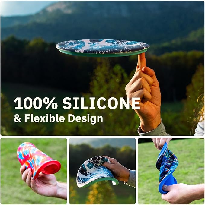 Waboba Wingman Pro - Foldable Silicone Flying Disc - Fly Straight and Far - Perfect for Kids and Adults – Neon Waves