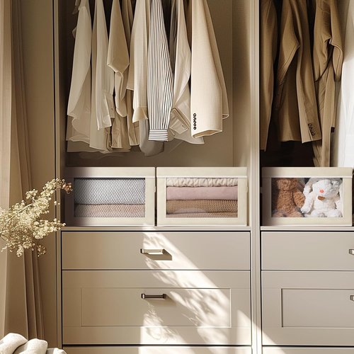 Homsorout Storage Cubes - 5 Pack Foldable Clear Window Bins for Clothes & Blankets | Large Beige Containers