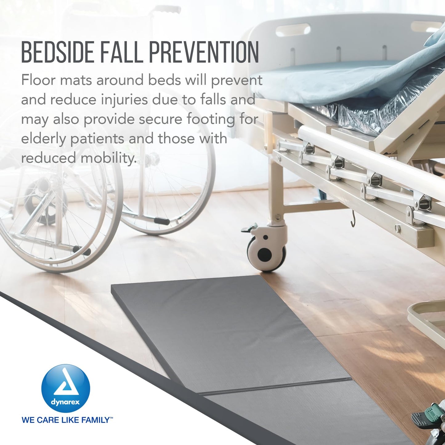 Dynarex Bedside Bi-Fold Foam Floor Mat - Waterproof Safety Floor Mat for Elderly & Hospital Patients - Accident & Fall Prevention Pad, Gray - 24" x 66"