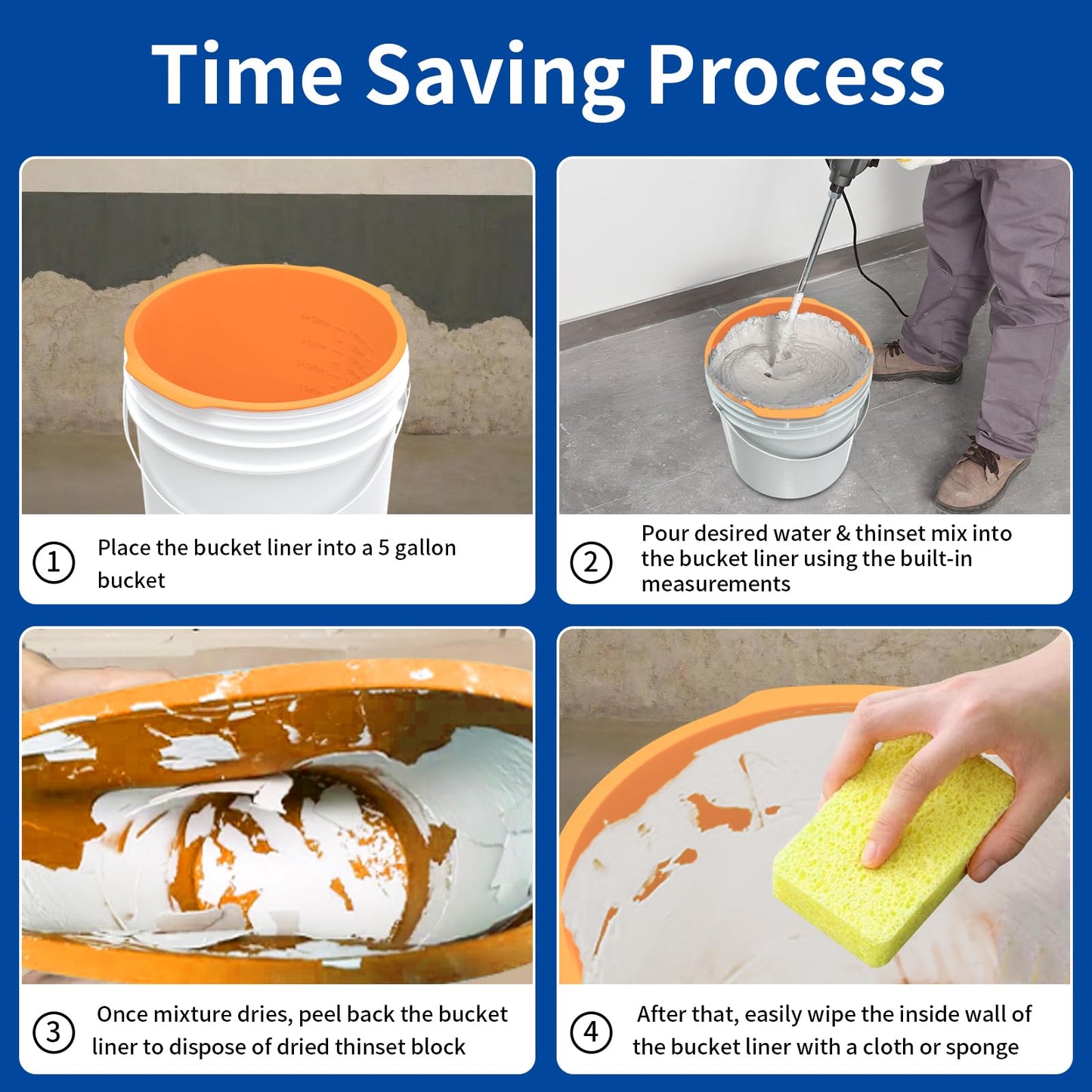 Dxmnoly 5 Gallon Silicone Bucket Liner - Reusable Measuring Mixing Liner for Concrete, Mortar, Grout, Paint - Food Grade Non-Stick with Measurement Marks - Easy to Clean & Durable (Orange)