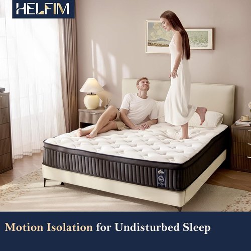HELFIM® Queen Mattress - 12-Inch Medium Firm Hybrid Mattress with Memory Foam & Pocket Springs | CertiPUR-US Certified, 365-Night Trial