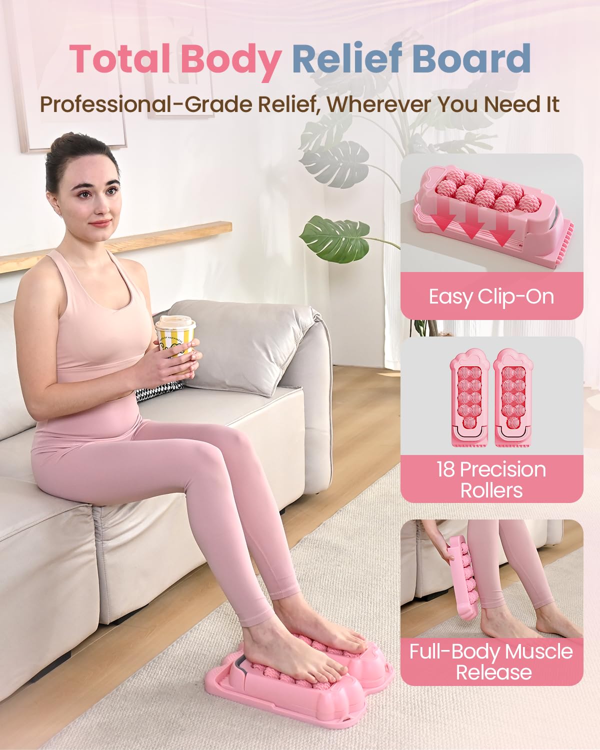 kisnbld 3-in-1 Slant Board & Calf Stretcher, 12-Level Adjustable Incline Board with Integrated Foot Massager & Resistance Bands, Calf Stretch Board for Pain Relief & Balance Exercise Trainer, Pink