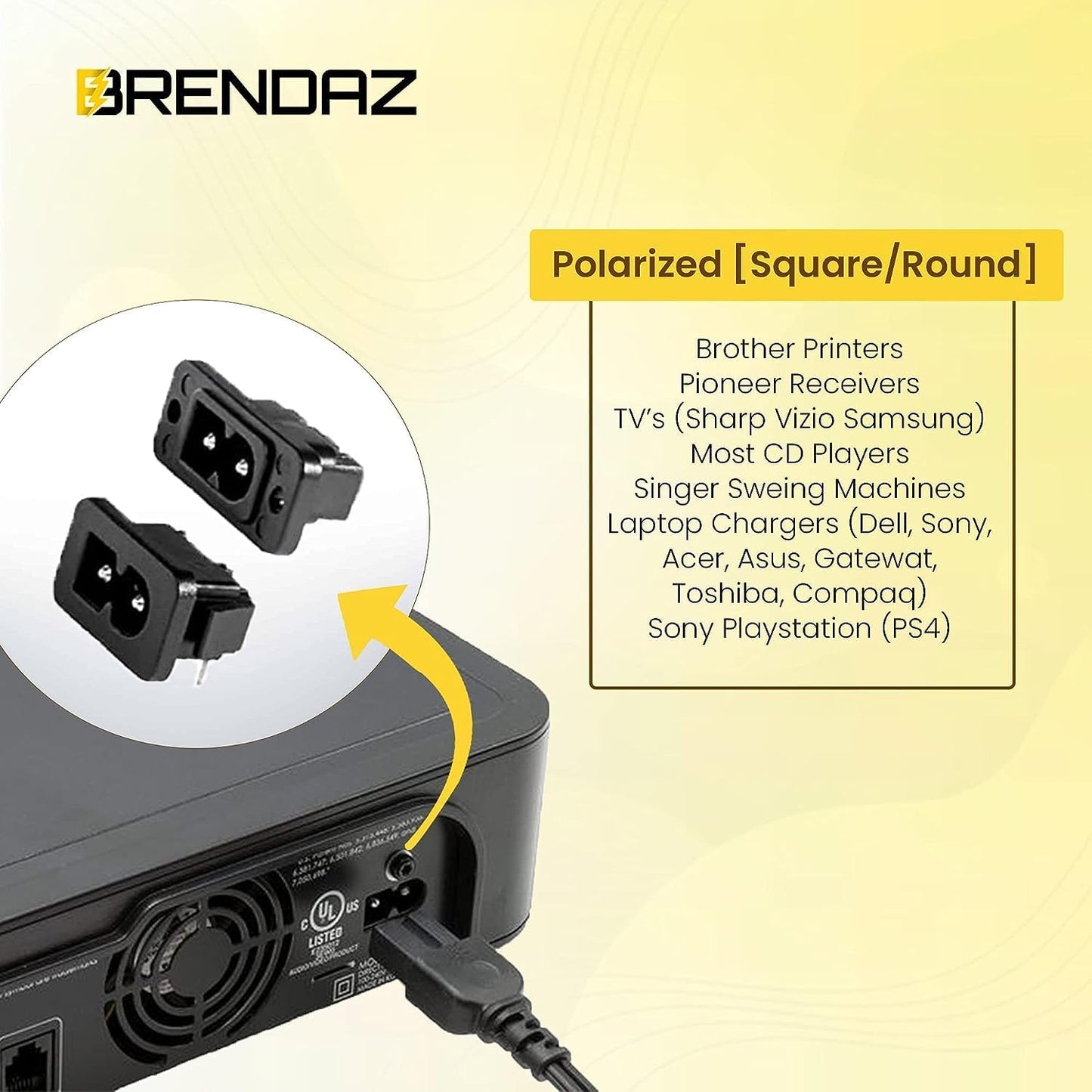 BRENDAZ (5-Pack) C7 2 (6-Feet) Polarized Power Cord, Prong AC Power Cable, Compatible with Vizio D, E, M Series HDTV